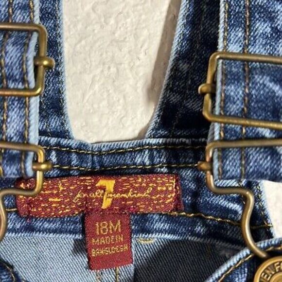 7 For All Mankind Baby Toddler Denim Overall Shorts Size 18M Blue - Picture 2 of 7
